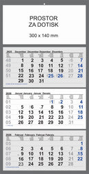 Tridelnii koledar sivo-moder, lepljen